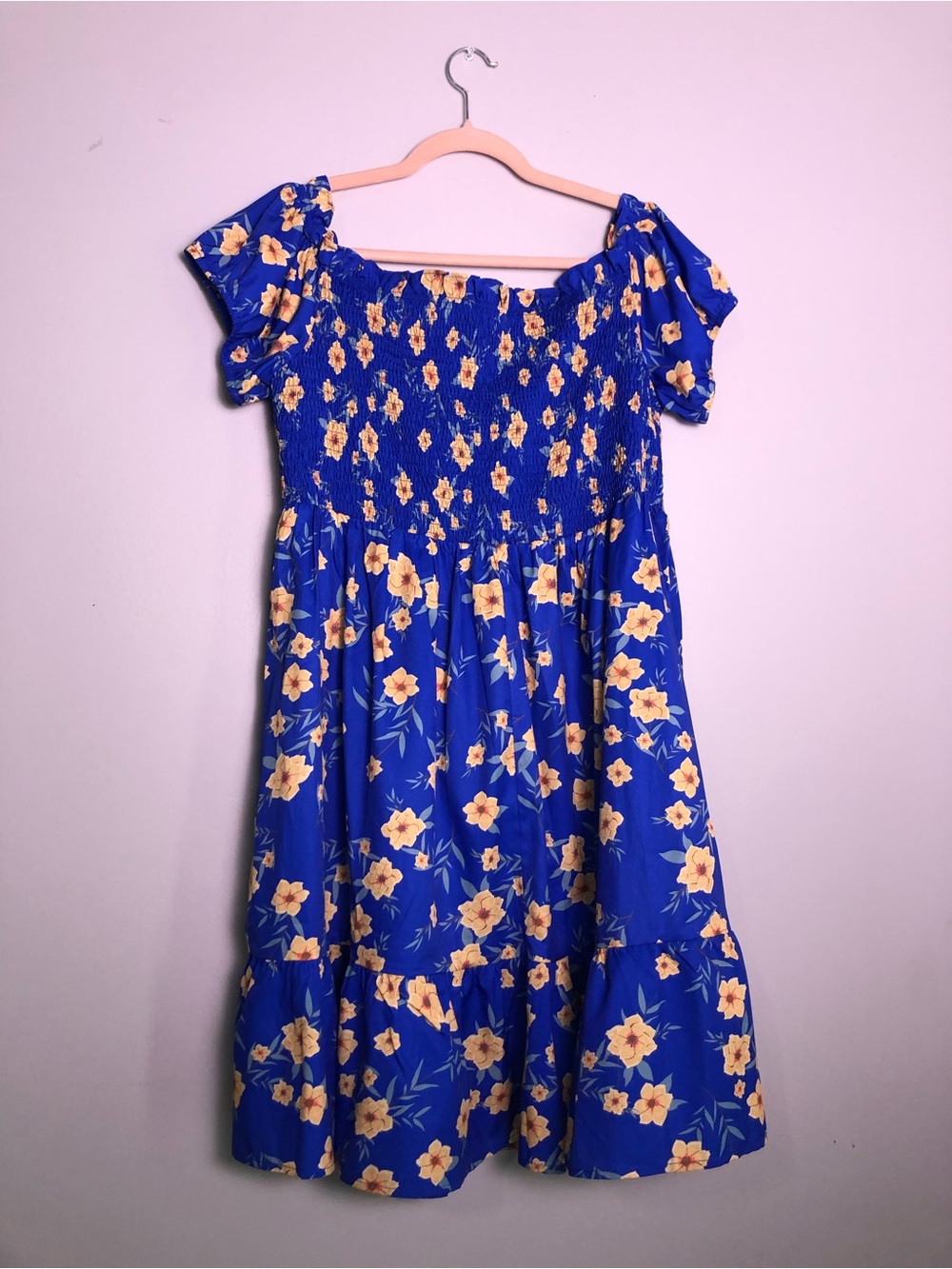 SHEIN Royal Blue Dress with Yellow Floral Print